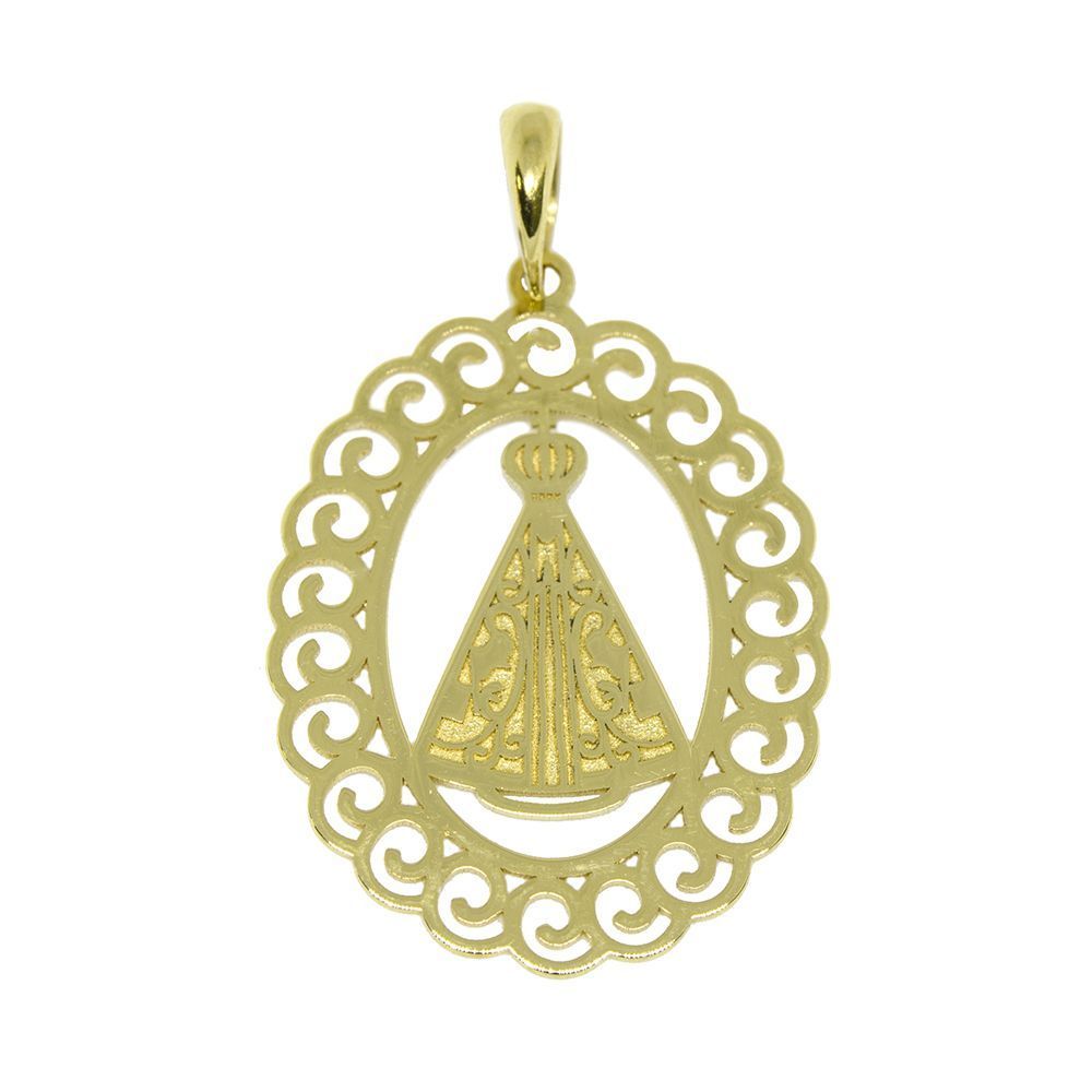 Pingente Nsra. Aparecida Rendada Oval M�dio em Ouro Amarelo 18 Kilates - 25078